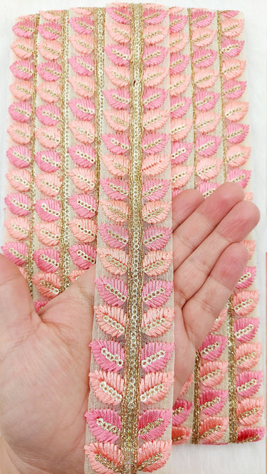 9 Yards Tissue Embroidered Trim, Leaves Embroidery Decorative Trim, Indian Sari Border